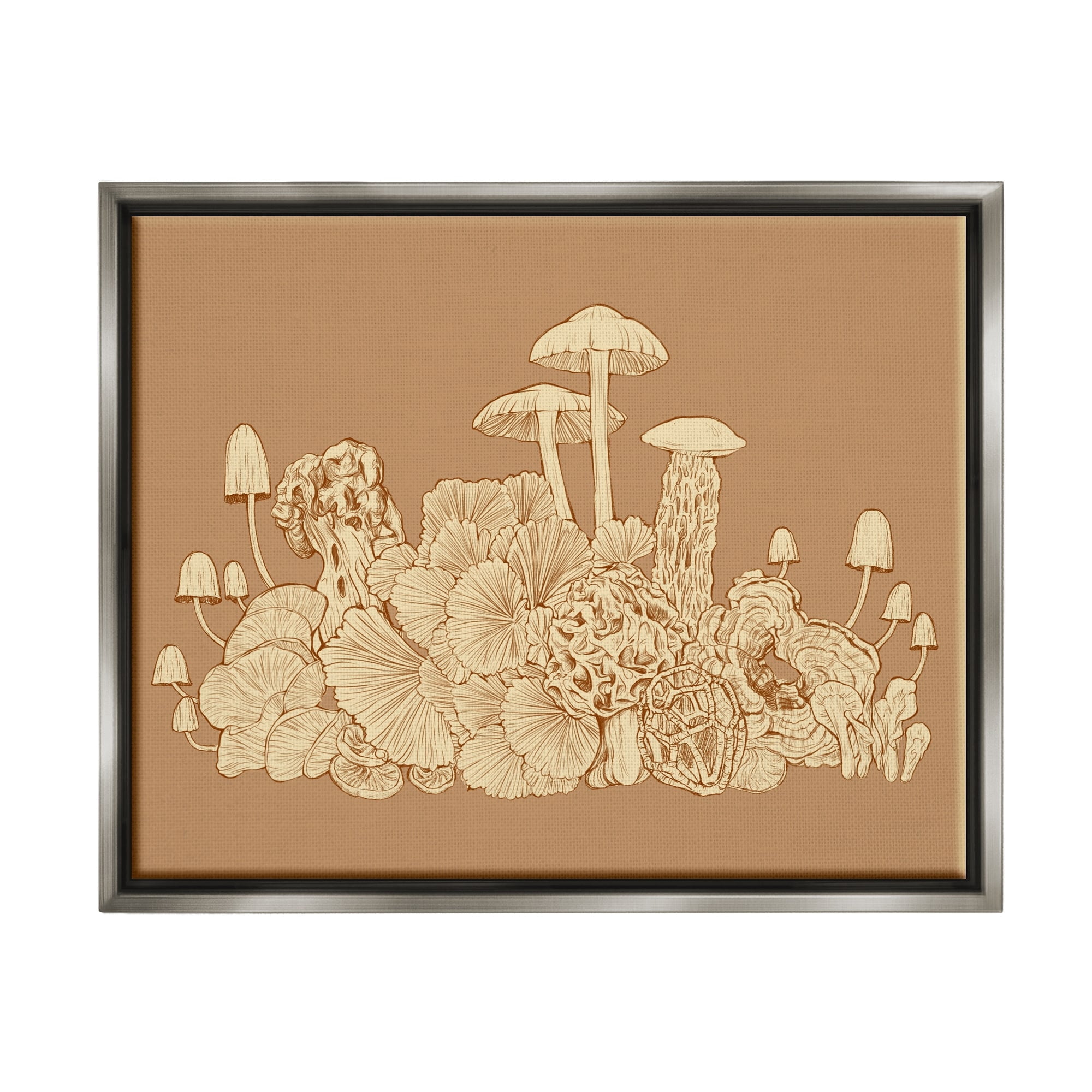 Stupell Industries Intricate Forest Mushrooms Plants Neutral Tones Drawing Graphic Art Luster Gray Floating Framed Canvas Print Wall Art, Design by Ziwei Li