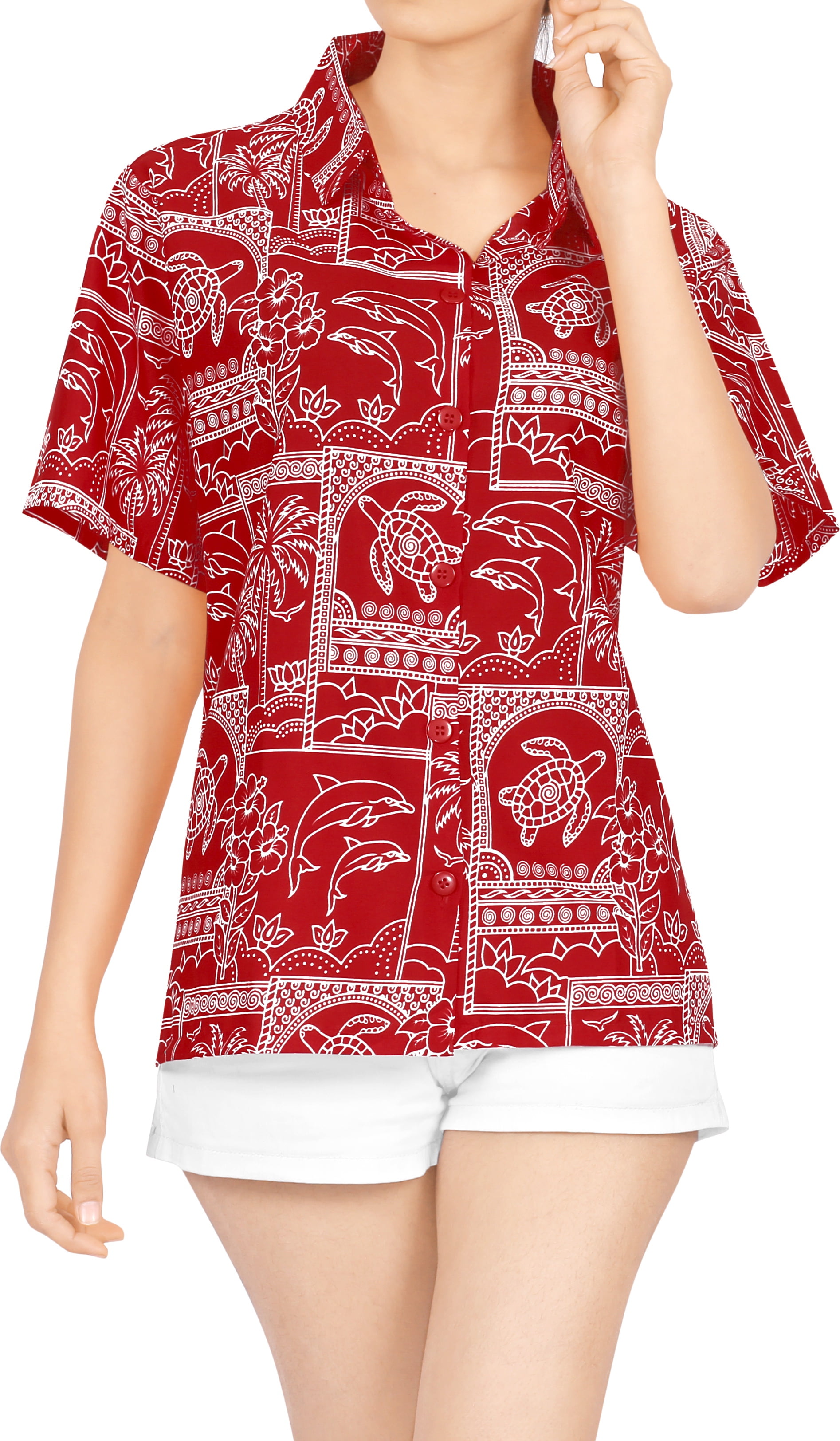 HAPPY BAY Women's Beach Button Down Short Sleeve Swim Hawaiian Shirt