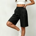 thumbnail image 5 of Shorts for Women Dressy Casual High Waisted Wide Leg Pleated Shorts with Pockets Elastic Waist Knee Length Pants Black XL, 5 of 7