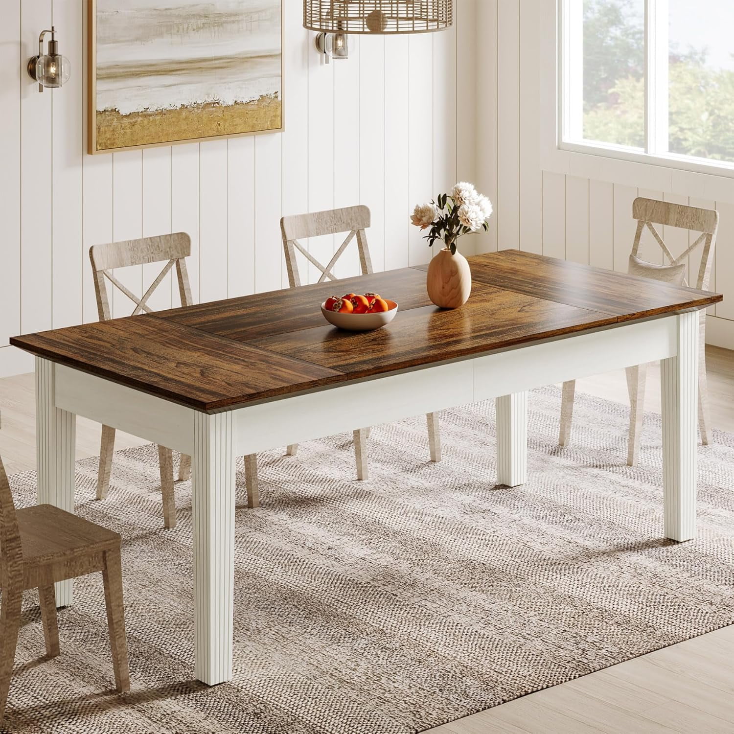 Tribesigns 62" Kitchen Table for 4-6 People, Farmhouse Wooden Dining Table for Kitchen, Brown