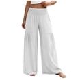 thumbnail image 5 of Kvture Womens Stretchy Palazzo Pants Summer Pleated Baggy Wide Leg High Waist Pants Casual Trousers with Pocket White Pant XL, 5 of 6