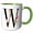 Green/White, variant on 3drose, Pretty Pink Magnolia Flower Monogram Initial W, 11oz Two-tone Black Mug