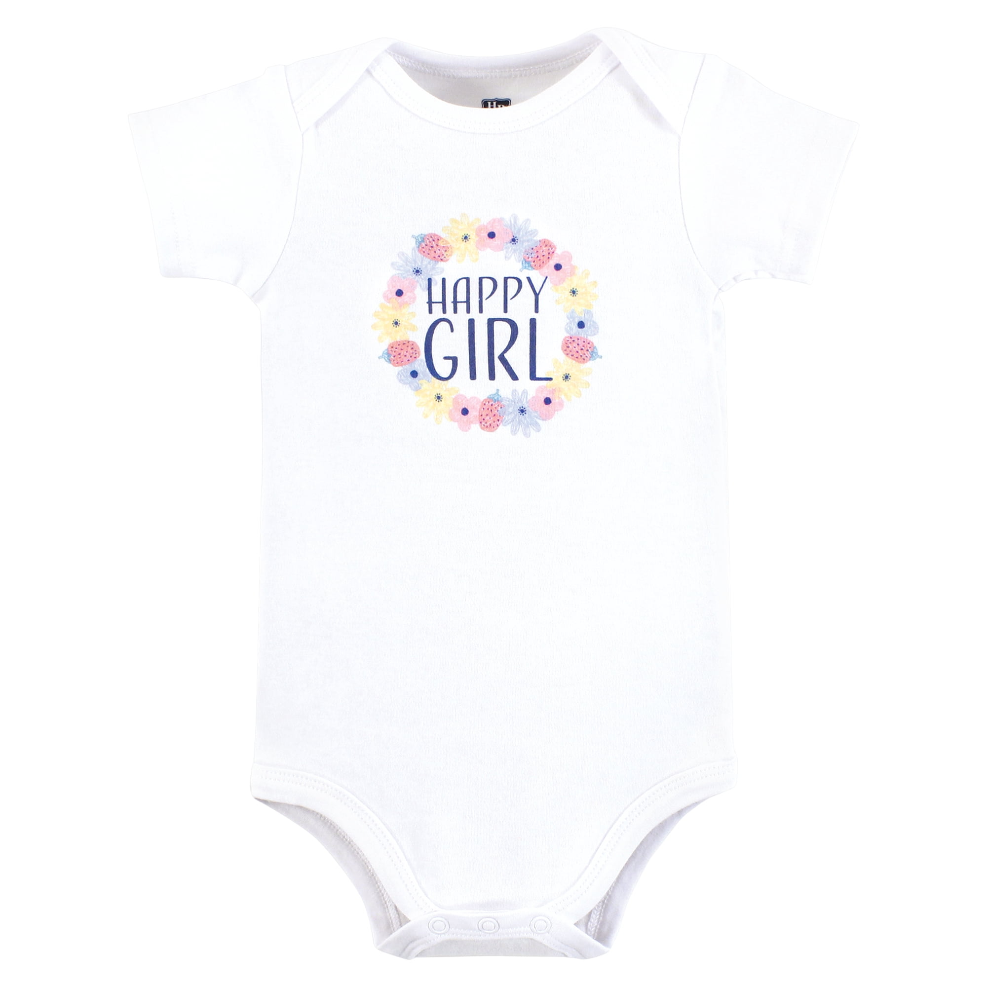 Hudson Baby Infant Girl Cotton Bodysuits, Happy Girl, Newborn