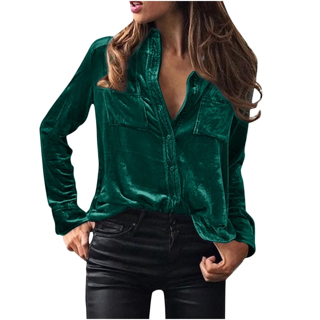 DPTALR Chemise à Manches Longues à Boutons pour Femmes Chemise en Velours Doré