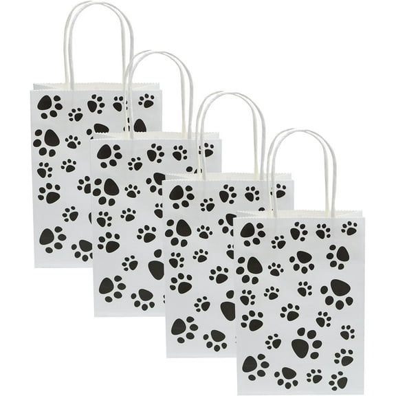 Ljia 30pcs Small Gift Bags with Handle Bulk Paw Print White Party Favor Paper Shopping Bags for Kids Birthday Xmas Party Supplies Retail Bags (Paw Print White, Small 30pcs) A605