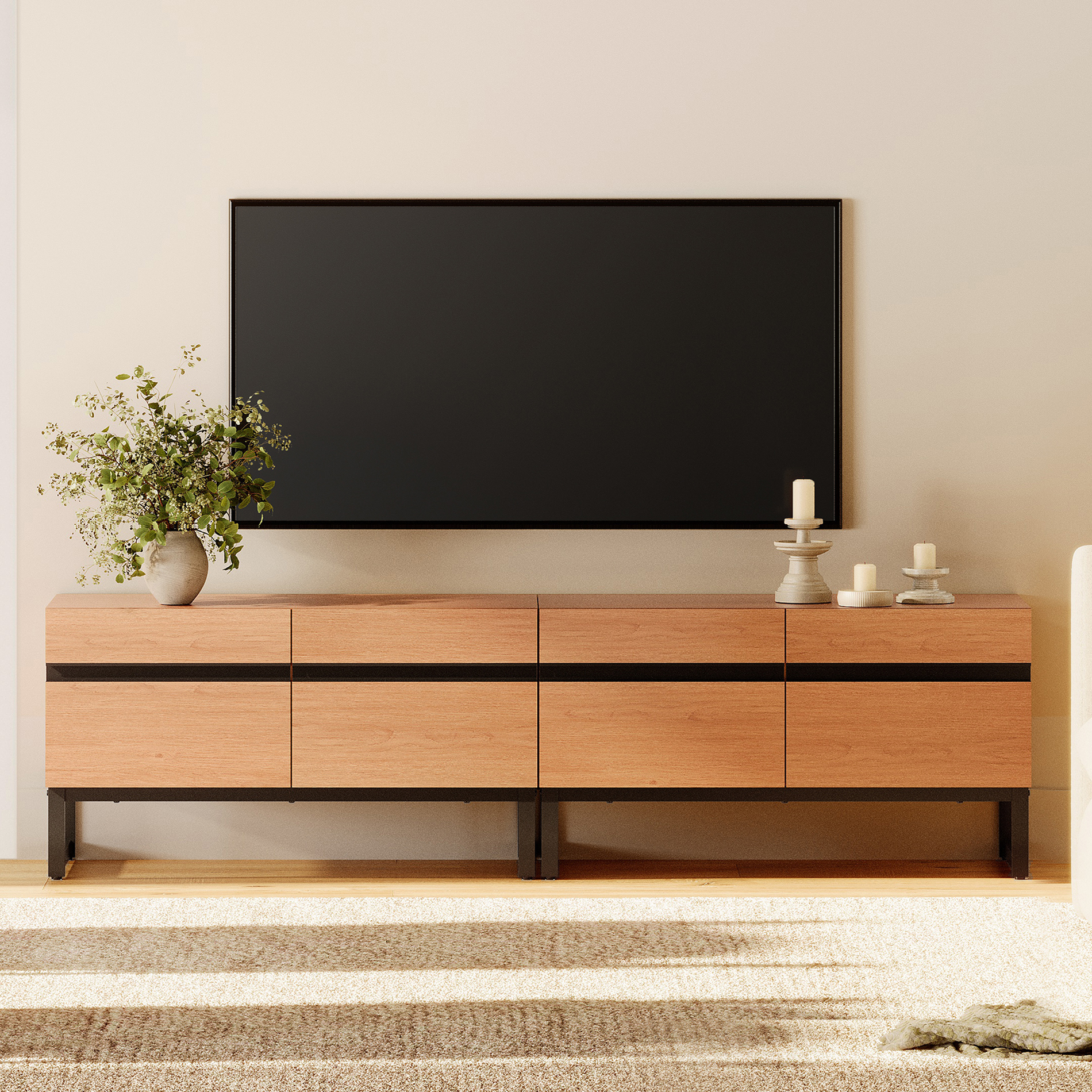 Modern TV Stand for TVs up to 75 inch, 2 in 1 Entertainment Center TV Console with Storage Cabinets and Metal Base,Media Console for Living Room