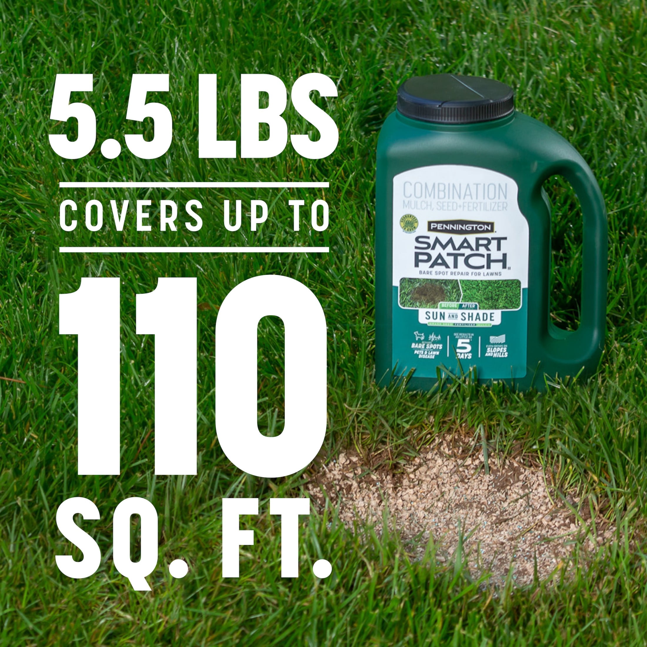 Pennington Smart Patch Sun and Shade Grass Seed Mix, for Sun to Partial Shade, 5.5 lb.