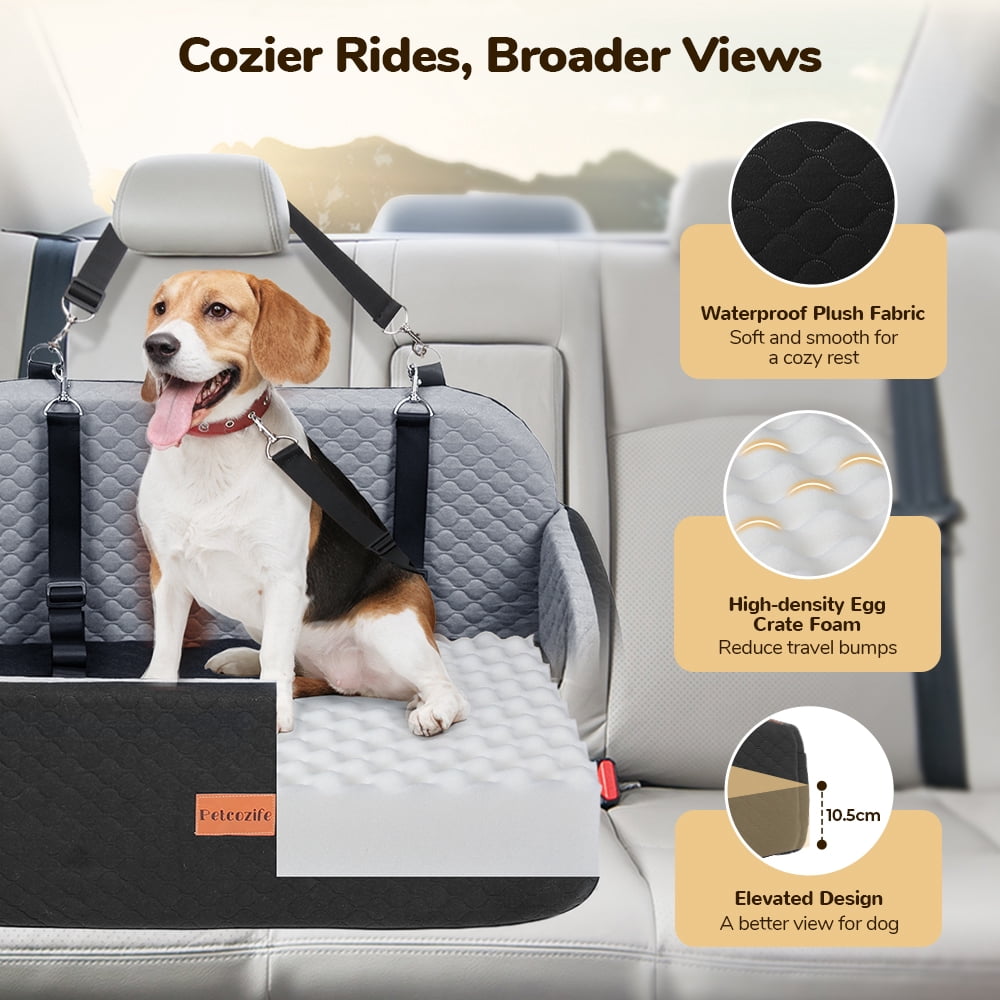 Large Dog Car Seat, DOMIPET Elevated Pet Car Seat for Dogs up to 55kg, Detachable & Washable Car Dog Bed with Storage Pockets