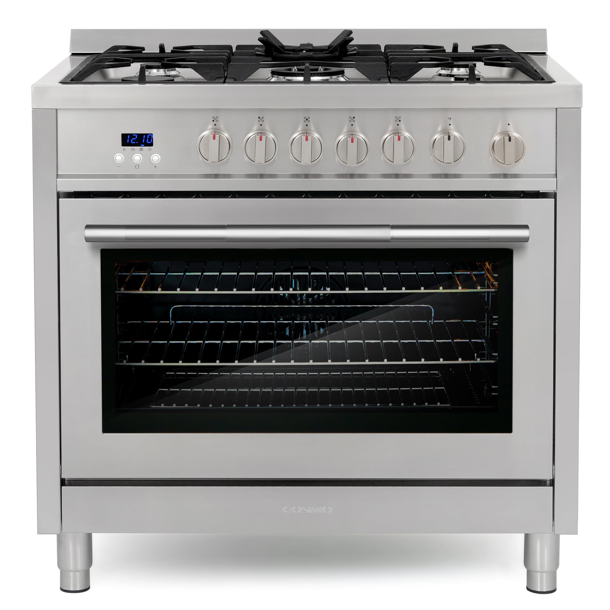 Cosmo 36 in. 4.4 cu. ft. Single Oven Gas Range with 5 Burner Cooktop and Textured Grip Handle in Stainless Steel