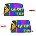thumbnail image 2 of Lsque Geometry Dash Pattern Genuine Leather Makeup Bag Cosmetic Pouch Travel Organizer Toiletry Clutch Large Capacity Travel Cosmetic Bag, 2 of 6