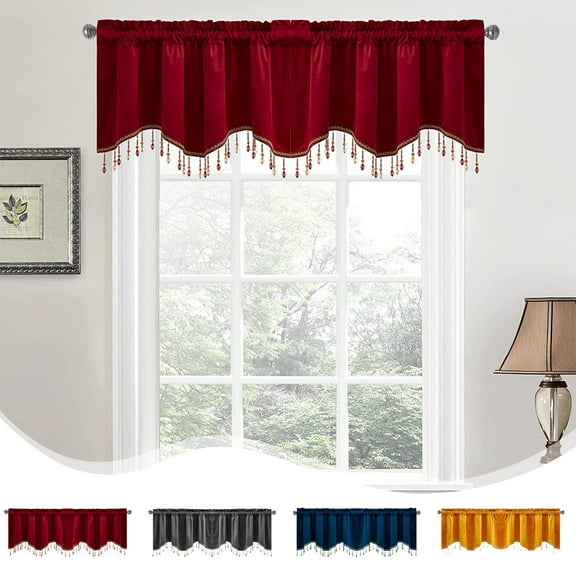 OEFNTAC Decorations Elegant Fringed Window Curtains Polyester Rod Pocket Panels Short Drapes for Home Decor 52x18in Holiday Decor