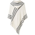 thumbnail image 2 of Women’s Stripe Tassel Hooded Poncho Sweater Pullover Shawl Cape, 2 of 6