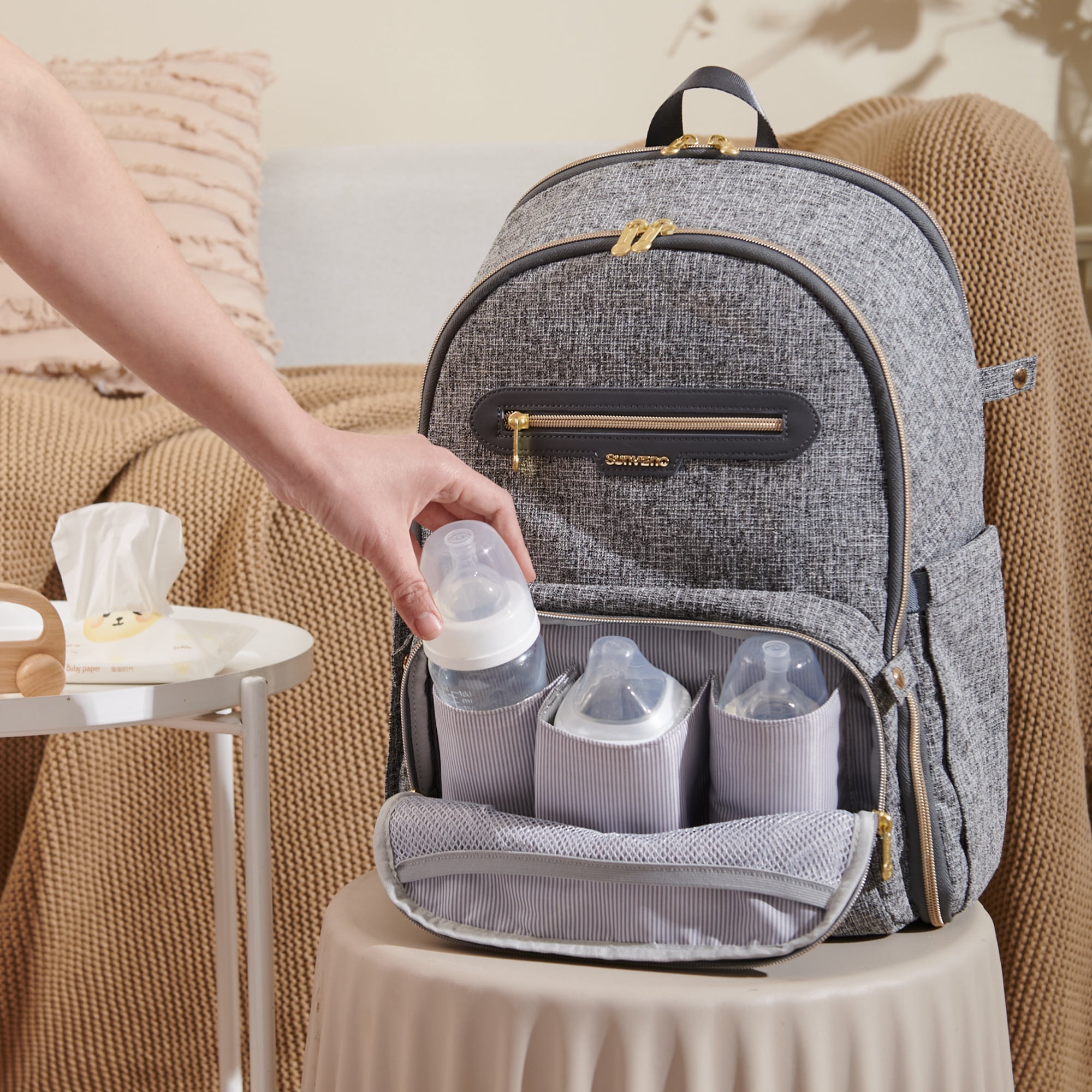Sunveno Foldable Diaper Backpack, Wide Opening, Large Disposable Diaper Bags