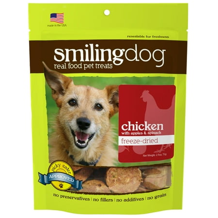 UPC: 0718122539093 | Herbsmith Smiling Dog Treats – Freeze Dried Raw Chicken  Apples & Spinach – That’s 100% it – Gluten + Grain Free – A – 2.5 Ounce