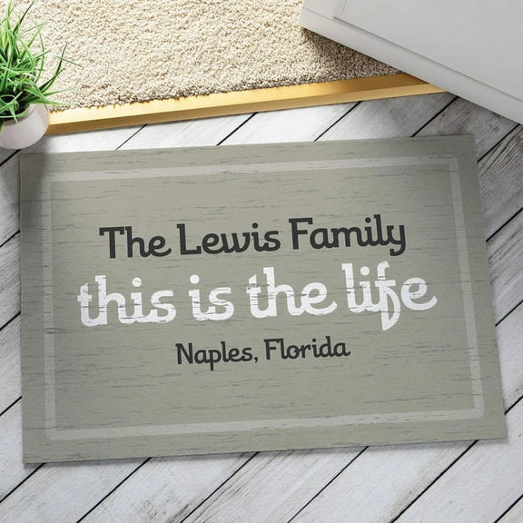 Personalized Planet This Is The Life Doormat with Personalization on Gray Mat