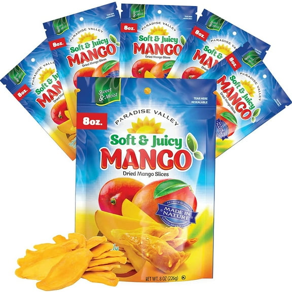 Paradise Valley Unsweetened Dried Mango Slices Gluten-Free Fruit Snack, 8 Oz 6-Pack
