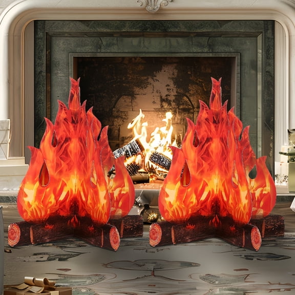 2pcs Fake Flames Campfire Decorations - Safe Indoor/Outdoor Party Decor for Christmas, Camping, Classroom & Bachelorette - No Electricity Needed, Easy Setup Lightweight Flameless Fireplace Prop