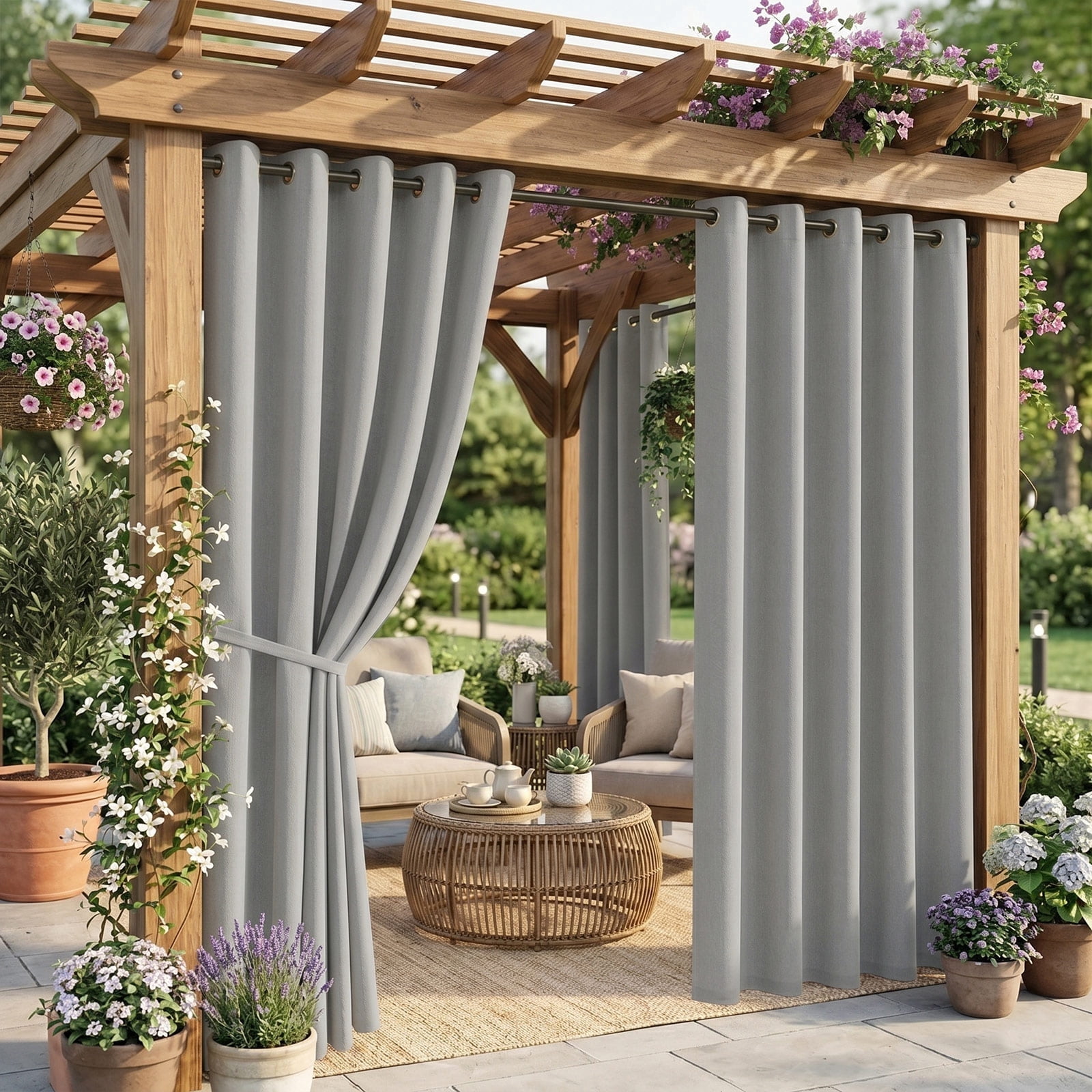 Lapalife Outdoor Curtains for Patio Waterproof W71xL108, Blackout Weighted Outside Curtains Weatherproof UV Resistant Privacy for Porch, Pergola, Light Gray, 1 Panel