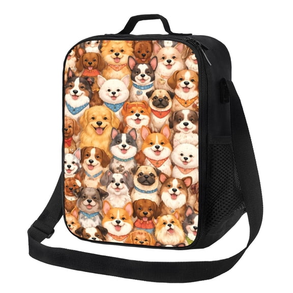 Cute Puppy Cartoon Dog Lunch Bag Insulated Thermal Lunch Box with Shoulder Strap & Handle for Women and Men