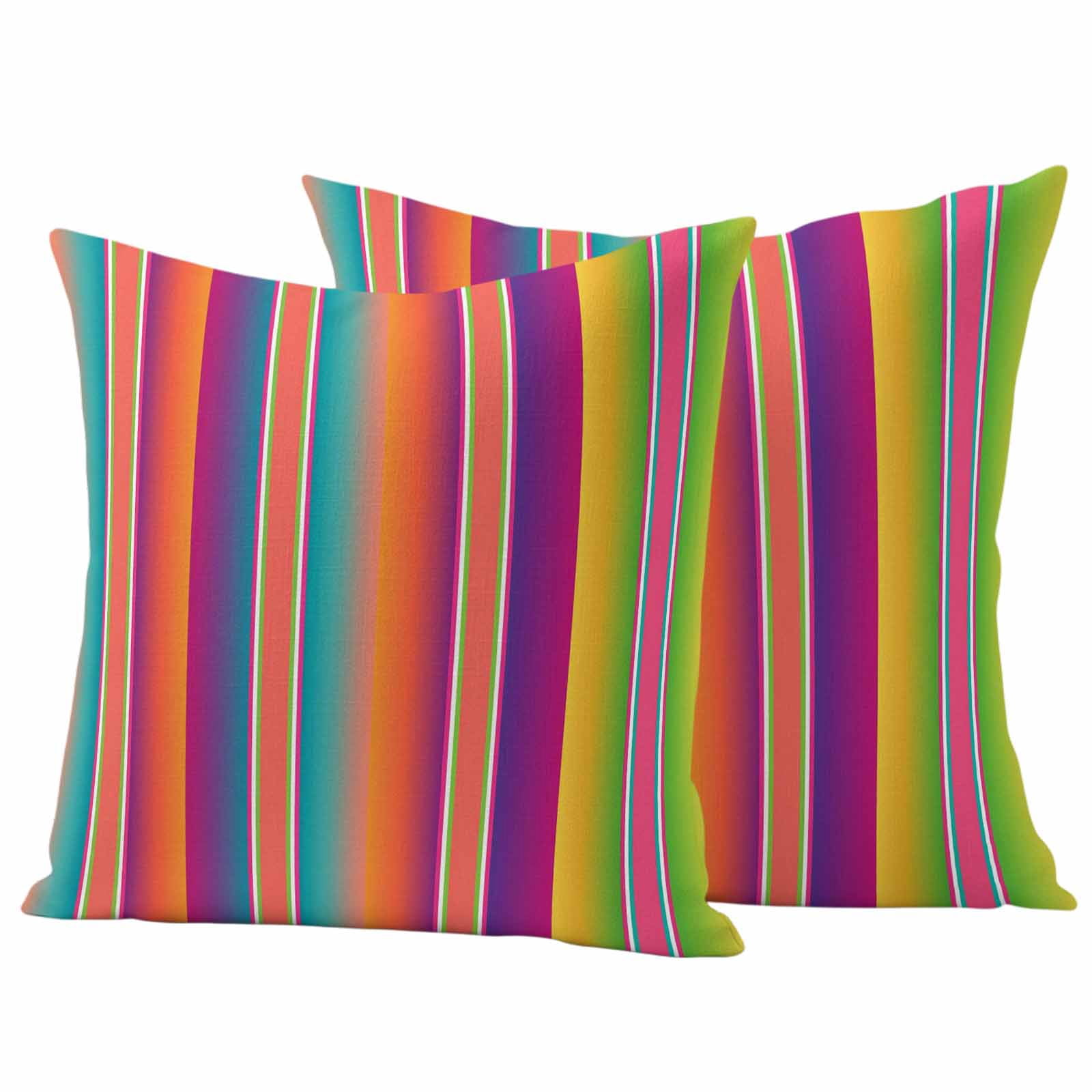 Mexican Style Outdoor Waterproof Throw Pillow Covers 26x26 Set of 2, Colorful Mexico Stripes Orange Purple Decorative Pillowcases Cushion Pillowcase for Couch Sofa Patio Outside Pillow Protector