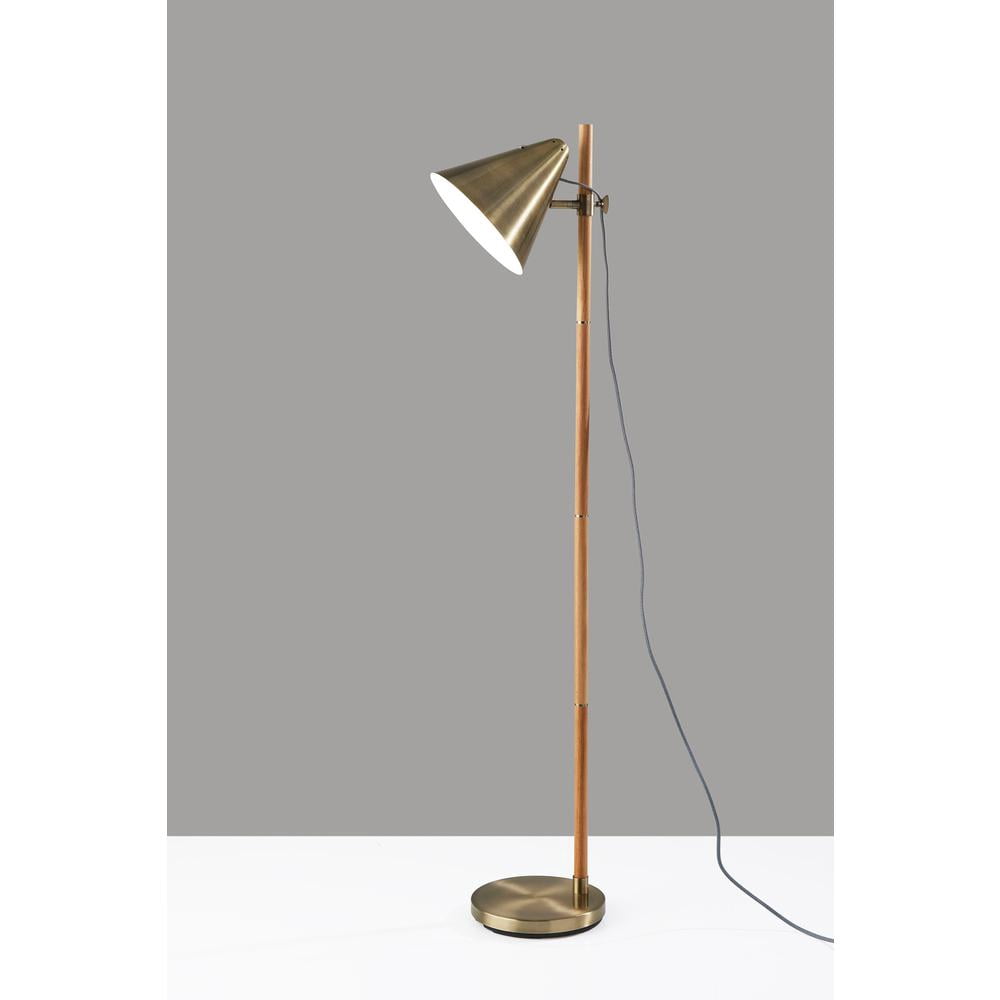 Adesso Bryn 58" Wood/Antique Brass Floor Lamp with Cone Shade (3761-12)