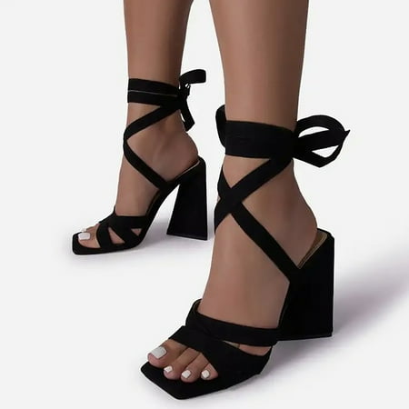 

LnjYIGJ Women s Sandals Women s Shoes Solid Color Tie-Dye Women s Hight-heeled Fashion Bandage Sandals