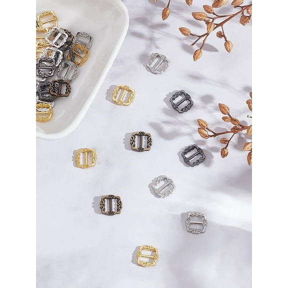 40Pcs 4 Colors Mini Rectangle Alloy Buckle Clasps Mixed Color Roller Pin Buckles Slider Strap Adjuster Tiny Slides Buckles for Crafts Doll Clothes Straps DIY Accessories 9.5x10x1.5mm