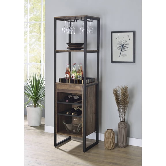 Jopath Weathered Oak and Black Wine Rack with 1 Drawer