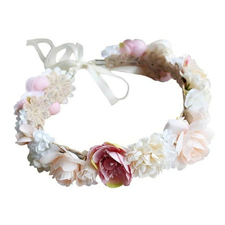 

NUOLUX Beige Flower Hair Wreath Hawaiian Headpiece Simulate Lifelike Floral Headband Beach Garland for Stage Performance Photography