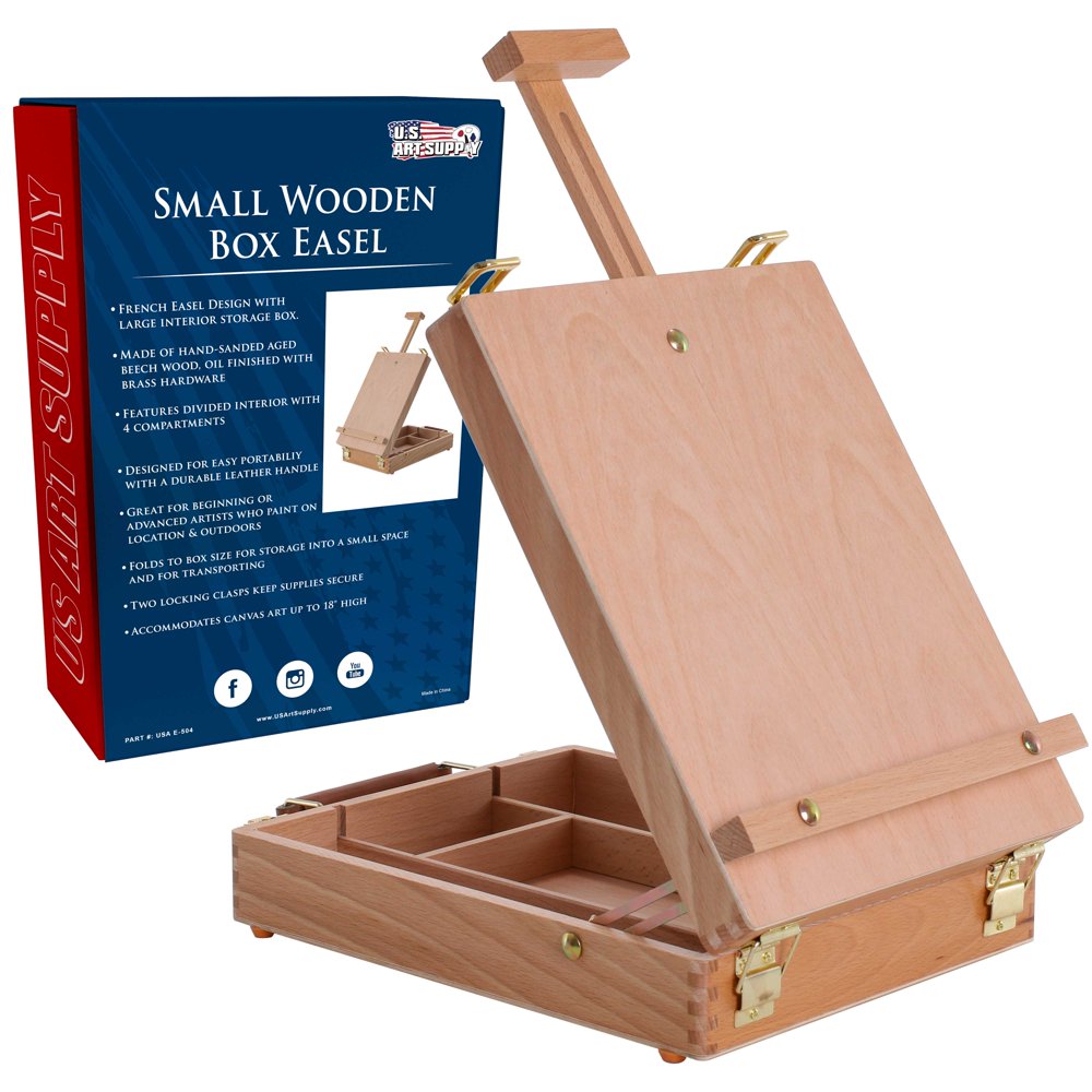 US Art Supply Newport Small Adjustable Wood Table Sketchbox Easel