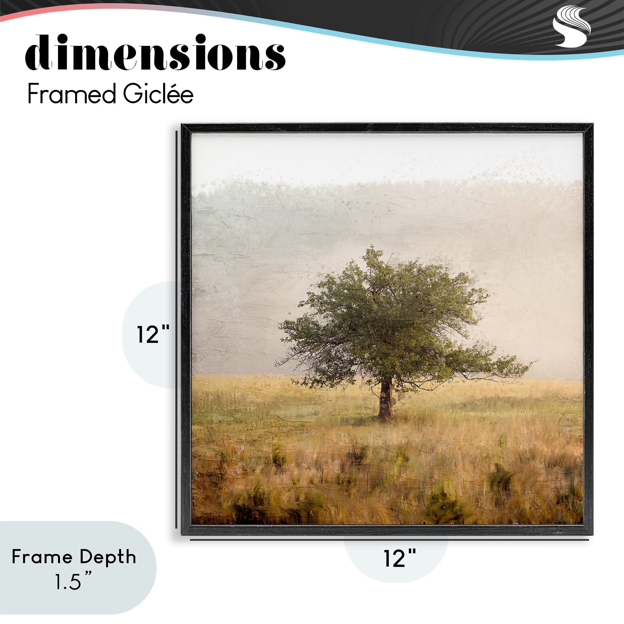 Stupell Industries Tree Alone in Golden Field Black Framed Giclee Art, design by Anne Bailey
