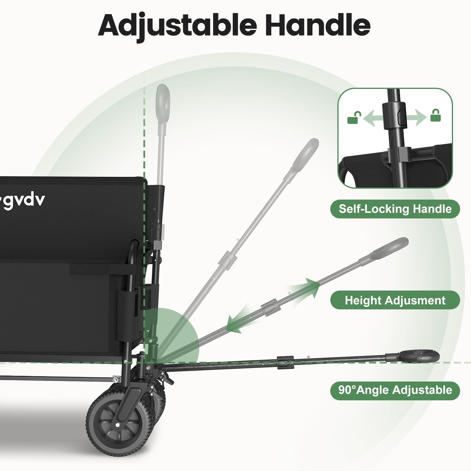 GVDV Collapsible Wagon All-Terrain Wheels and Adjustable Handle