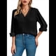 thumbnail image 3 of Blusas Informales de Negocios para Mujer, Camisas de Verano de Larga con Botones y Cuello en V, Blusas de . Negro L, 3 of 8