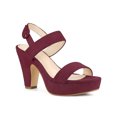 thumbnail image 1 of BLISSFUL STEP Women Platform Slingback Block Heeled Sandals Burgundy 9, 1 of 6