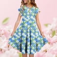 thumbnail image 1 of Zpanxa Robes d'Été pour Filles Manches Courtes Volantées Col Rond Imprimé Floral Taille Poche Robe Superposée Polyester Spandex Multicolore 6-7 Ans, 1 of 6