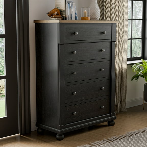 Furniture of America Millers Adult Farmhouse 5-Drawer Vertical Dresser, Black