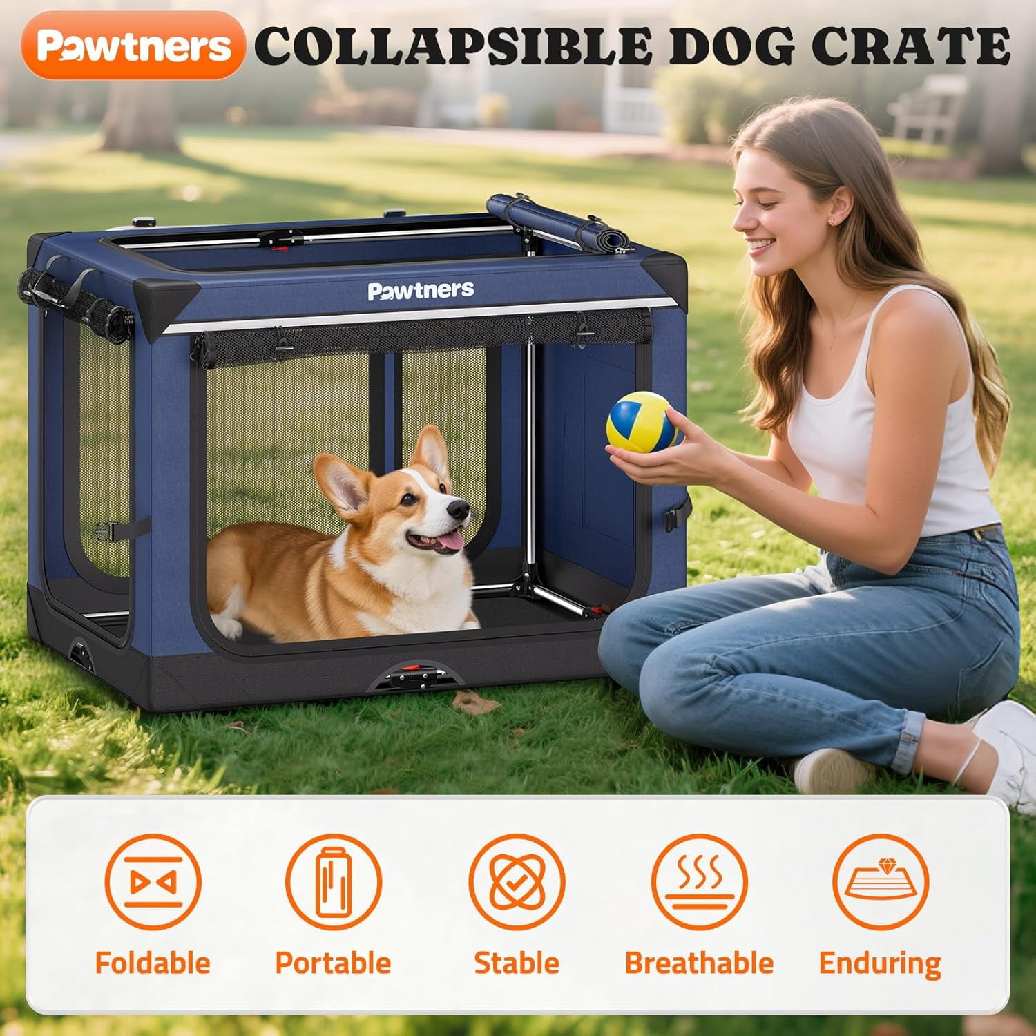 Collapsible Dog Crate 30 Inch Soft Sided Travel Kennel with Mat for Medium Dogs