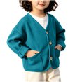 thumbnail image 2 of Samdudou Girls Cardigan Sweaters V Neck Button Down Jackets Kids Fall Winter Warm Outerwear Casual Knit Coats Solid Daily Coat with Patch Pockets Size 1-6 Years, 2 of 7