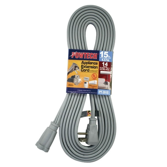 Cable de extensión POWTECH, resistente, 15 pies, calibre 14, 1875 W, 125 V