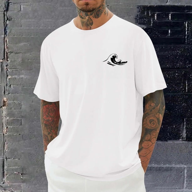 Tops para hombre, blusas y camisas de cuello redondo y manga corta para hombre, blusas casuales de moda con cuello redondo y estampado para hombre, blusas de poliéster para hombre.