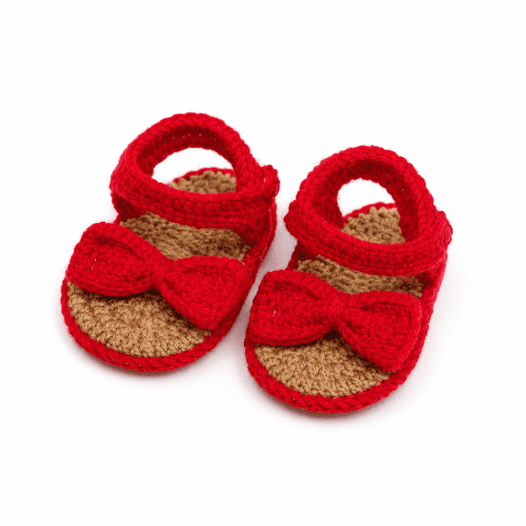 Crochella Handmade Crochet Bow Sandals, Knitted Open Toe Slip-On Footwear with Soft Yarn Construction, Lightweight Handmade House Slippers for Everyday Indoor Comfort