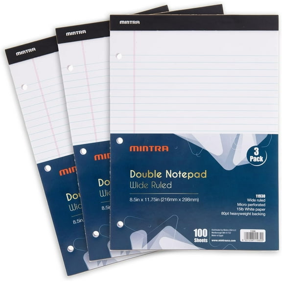 PrimeCook Shop Legal Pads (Double Pad 3pk (White), 8.5in x 11in (Wide Ruled))