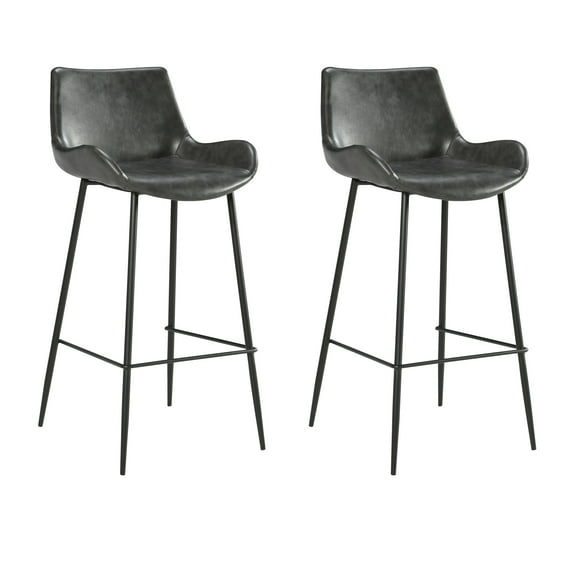 Passy's Leather Kitchen Island Bar Stool with Armrest in Grey - Set of 2