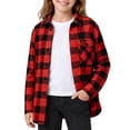 thumbnail image 2 of Tiijoy Girls Long Sleeve Button Up Shacket Casual Flannel Shirt Jacket, Red, Sizes 4-14, 2 of 5