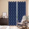thumbnail image 3 of Navy Blue Kitchen Curtains 96 Inch Length, Geometric Leaf Diamond Plaid Abstract Check Grommet Top Bedroom Living Room Curtains, Light Filtering Cafe Curtain Drapes 2 Panels Set 104''x96'', 3 of 9