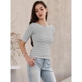 thumbnail image 4 of DARING DIVA Women's Striped Boat Neck Half Sleeve Tops Slim Fit rendy Outfits XS White, 4 of 6