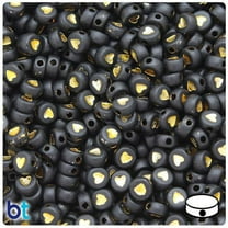 BeadTin Black Opaque 7mm Coin Alpha Beads - Gold Heart (250pcs)