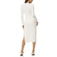 thumbnail image 3 of Vestido de suéter midi de punto ajustado con cuello en V y frente retorcido de manga larga para mujer INSPIRE CHIC XL Blanco, 3 of 7