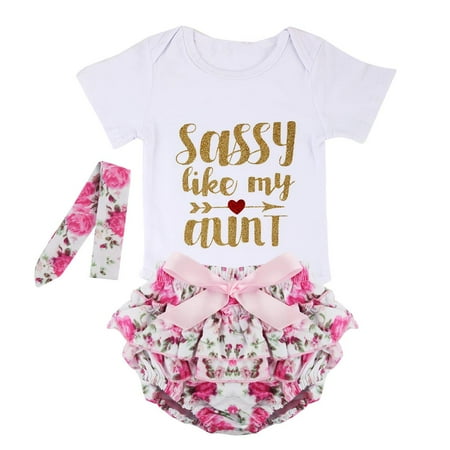 

puseky 0-24M Infant Baby Girls Letters Romper+Floral Shorts+Headband Clothes Set (6-12 Months White+Floral)