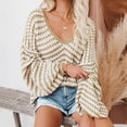 thumbnail image 1 of Suéter de manga larga con cuello en mujer Suéter de rayas Streetwear de punto, Jersey de jersey informal de manga larga para mujer Suéter de XL Yinane Suéter con cuello en V para mujer, 1 of 7
